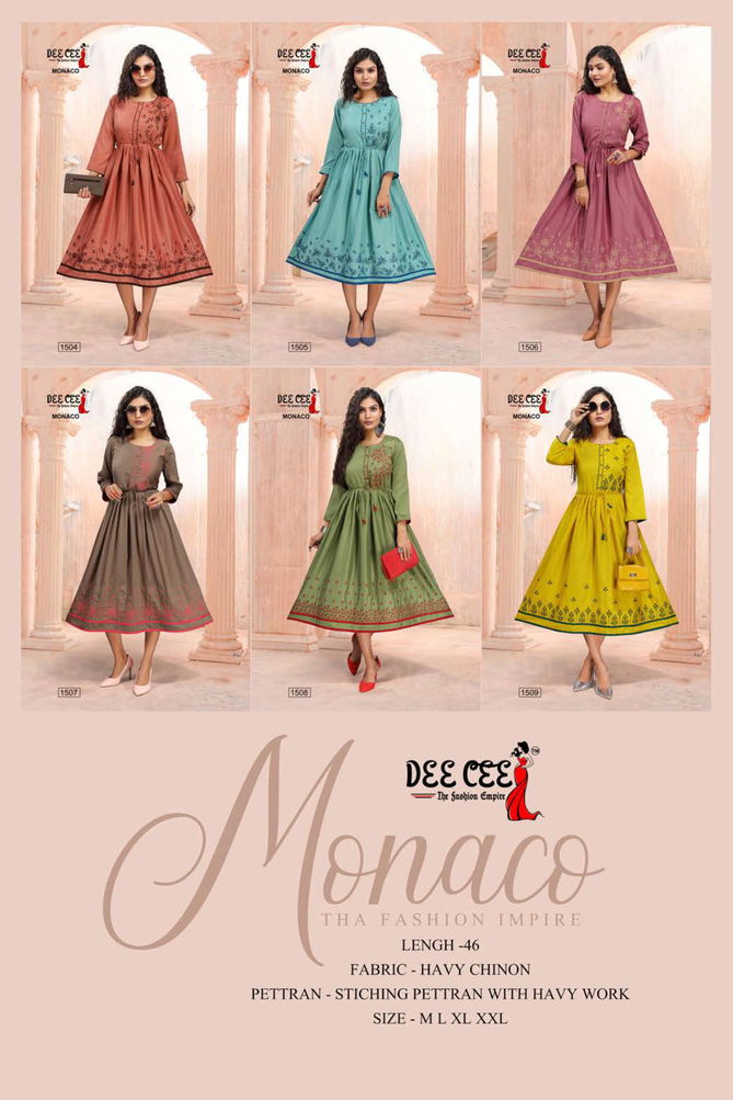 Dee Cee Monaco Fancy Party Wear Designer Heavy Chinon Kurti Collection